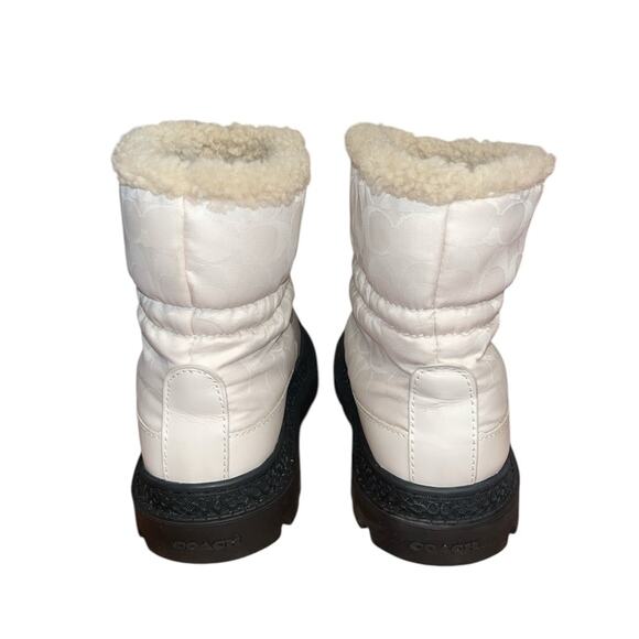 COACH Kailee Boots White Nylon/Lamb Fur/Black Leather Winter Booties Size 7 - Picture 4 of 6